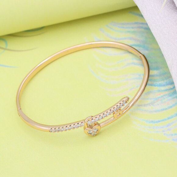 Elegant Heart Charm Rose Gold Bangle with Crystal Accents, XPBL0498 - Picture 6 of 12